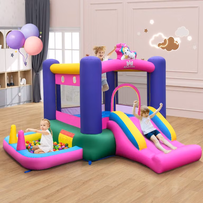 Castello gonfiabile Costway multicolore con scivolo e piscina di palline per bambini per uso interno ed esterno