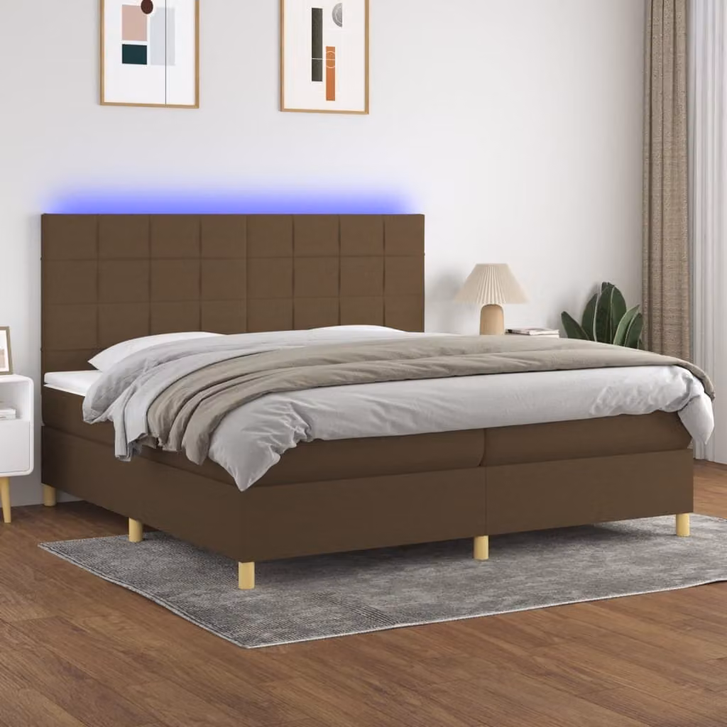 Maison Exclusive - Letto a Molle Materasso e LED Marronescuro 200x200cm in Tessuto