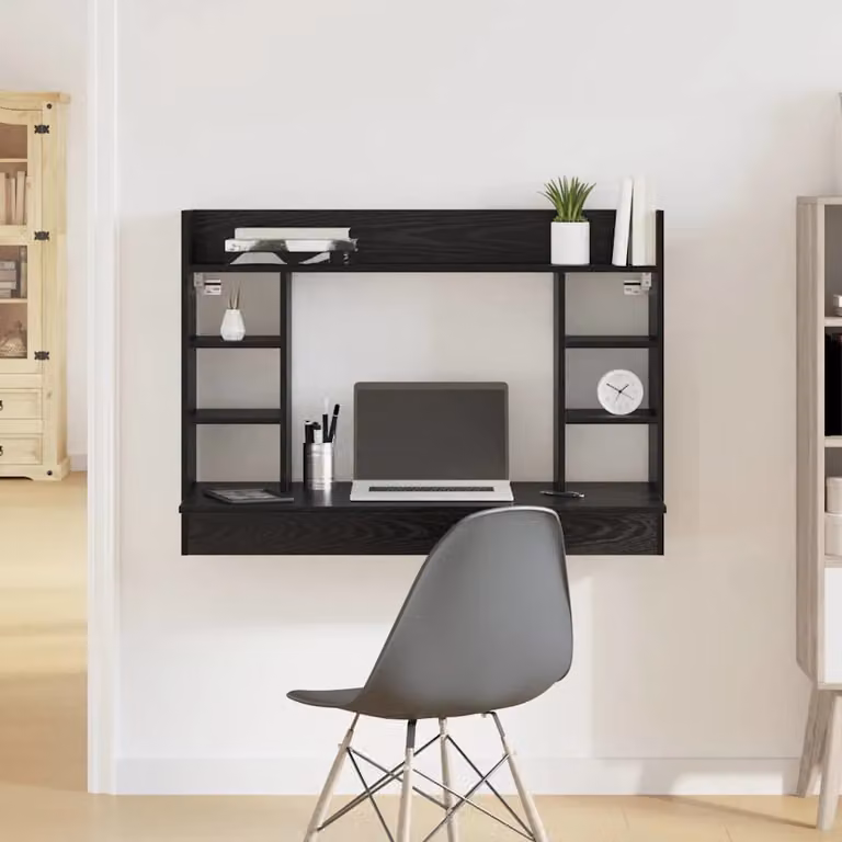 Scrivania a parete moderna vidaXL in MDF laminato nero L: 105 cm, P: 48 cm, H: 75 cm