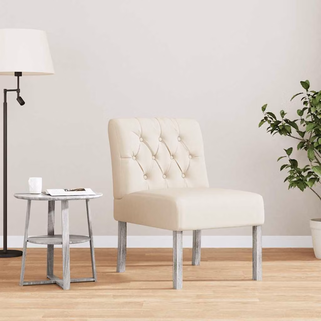 Sedia vidaXL in lino beige con design a bottoni e struttura imbottita L: 48 cm, P: 64 cm, H: 72 cm