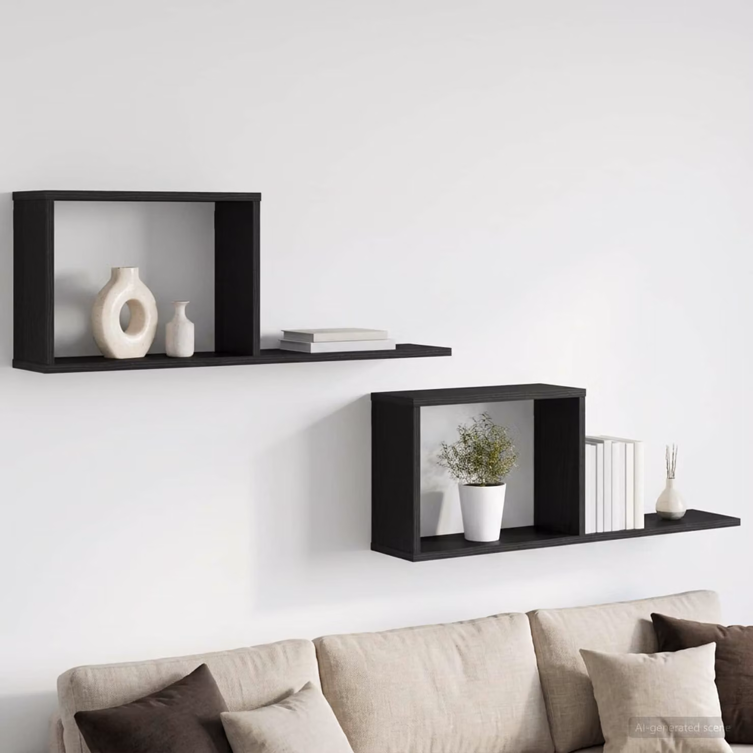 Set di 2 scaffali flottanti moderni vidaXL in MDF colore nero L: 80 cm, P: 15 cm, H: 30 cm