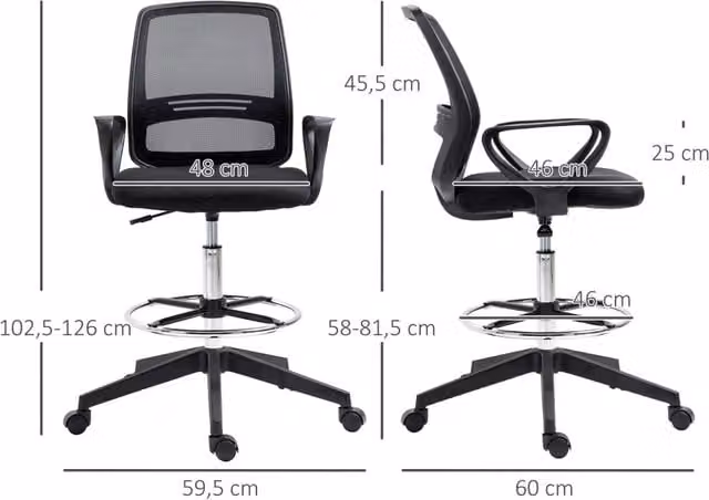 Sedia da ufficio ULEVR regolabile 68x66x100-120 cm con poggiapiedi, schienale di supporto e 5 ruote, nera