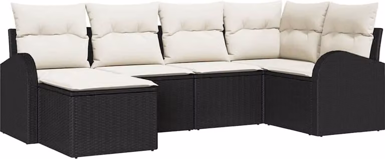 Set Divano da Giardino 6 pcs Nero polyrattan