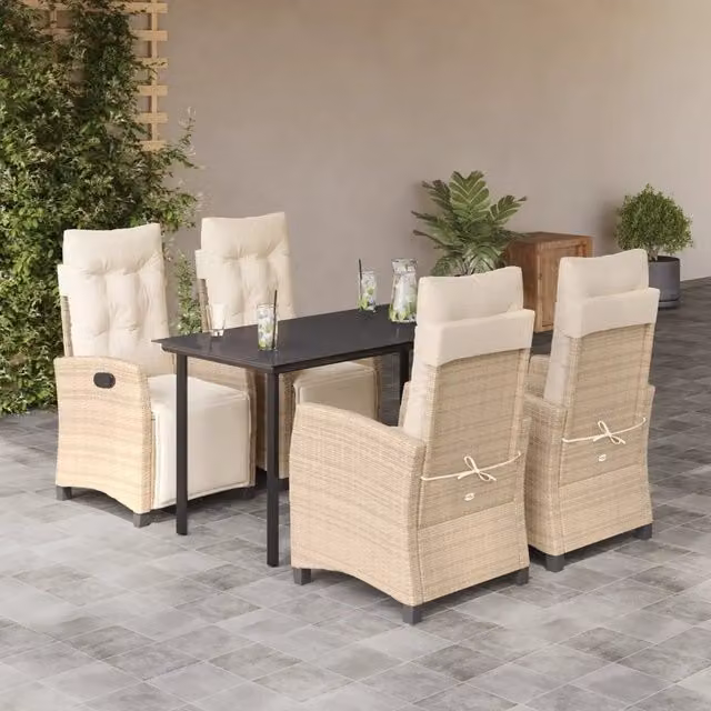 Set da Pranzo da Giardino 5 pz con Cuscini Beige in Polyrattan 3213011