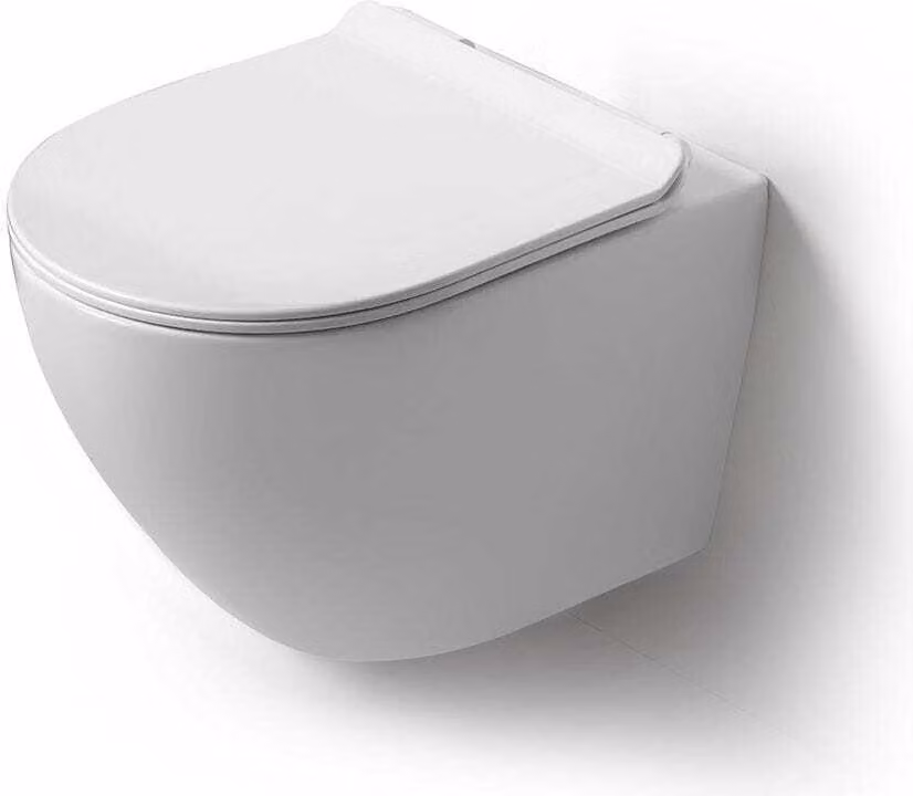 Vaso wc sospeso in Vetroceramica senza brida con coprisedile | Folk