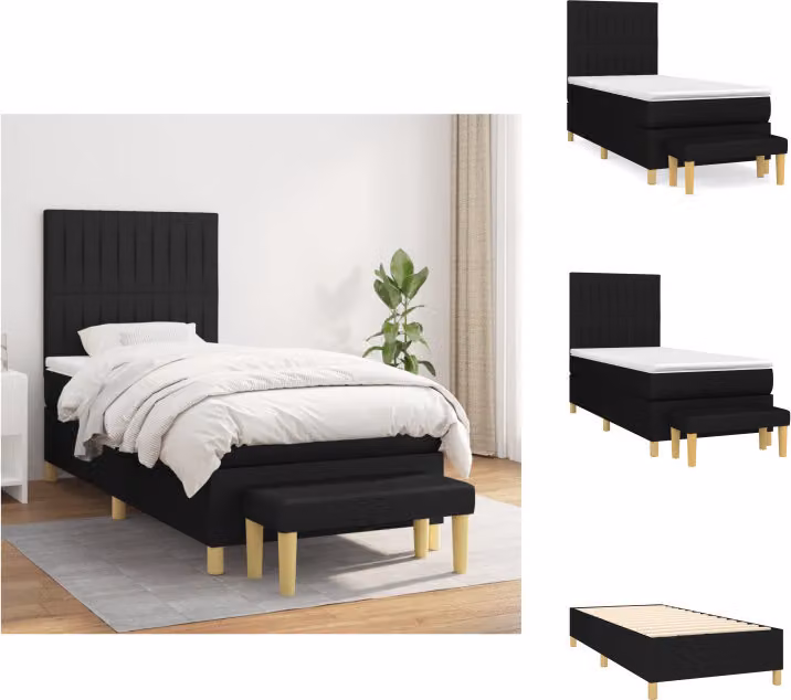 vidaXL Letto a molle con materasso nero 100x200 cm in tessuto - Letti e strutture letto