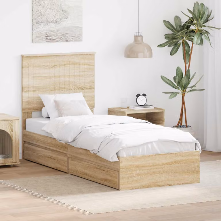 Letto con contenitore e cassetto vidaXL in rovere sonoma marrone L: 75 cm, P: 190 cm, H: 193 cm
