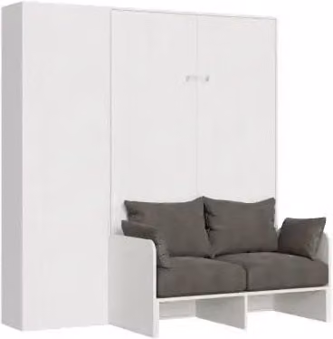 Letto a scomparsa una piazza e mezzo Kentaro Itamoby con divano e colonna, bianco frassino e grigio, 120x190 cm – 1