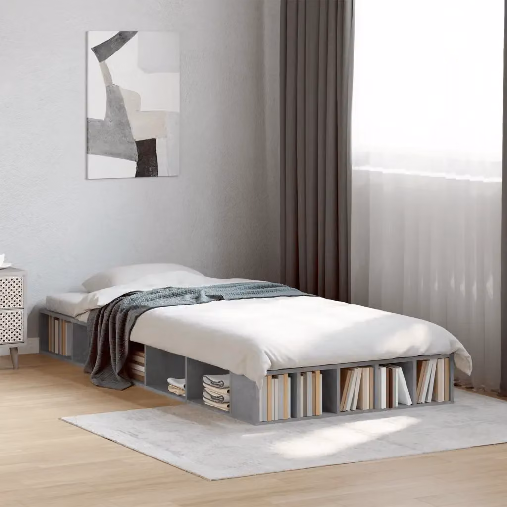 Letto singolo per adulti in legno multistrato color grigio cemento L 90 cm x P 190 cm – 2