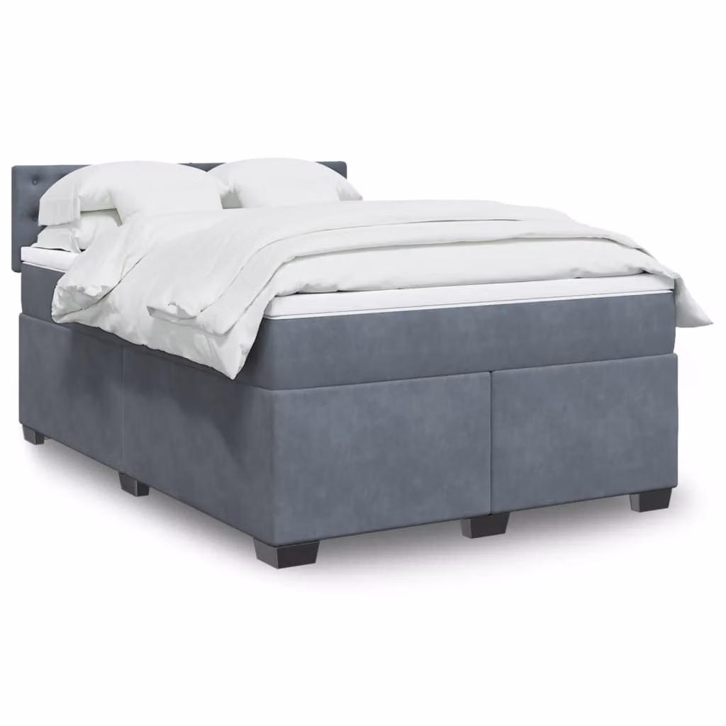 vidaXL Giroletto a Molle con Materasso in Velluto Grigio L/P/H: 160 x 200 cm