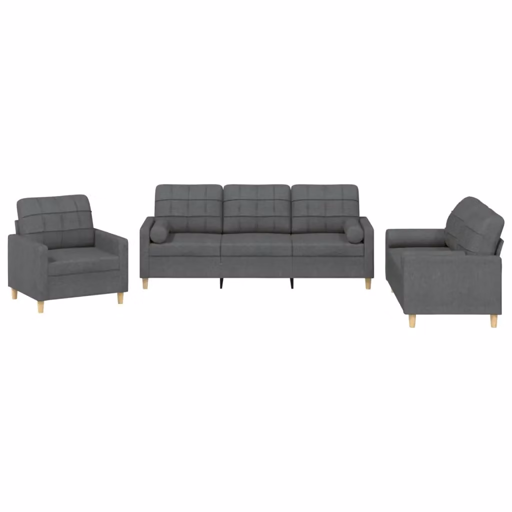 Set di divani vidaXL da 3 pezzi in tessuto grigio con cuscini per soggiorno moderno – 2