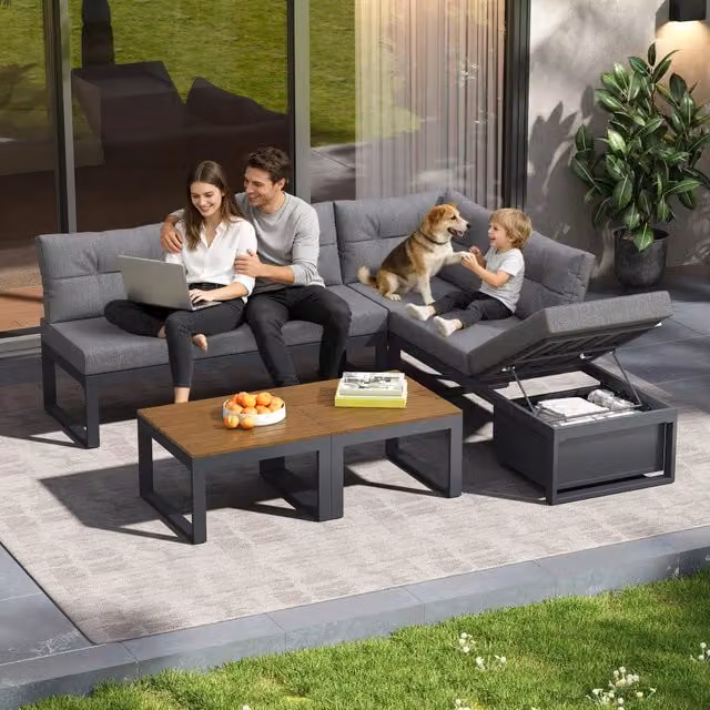 Set Divano da Giardino Reclinabile con Cuscini e Vano ¨C MINIMAL ¨C Antracite