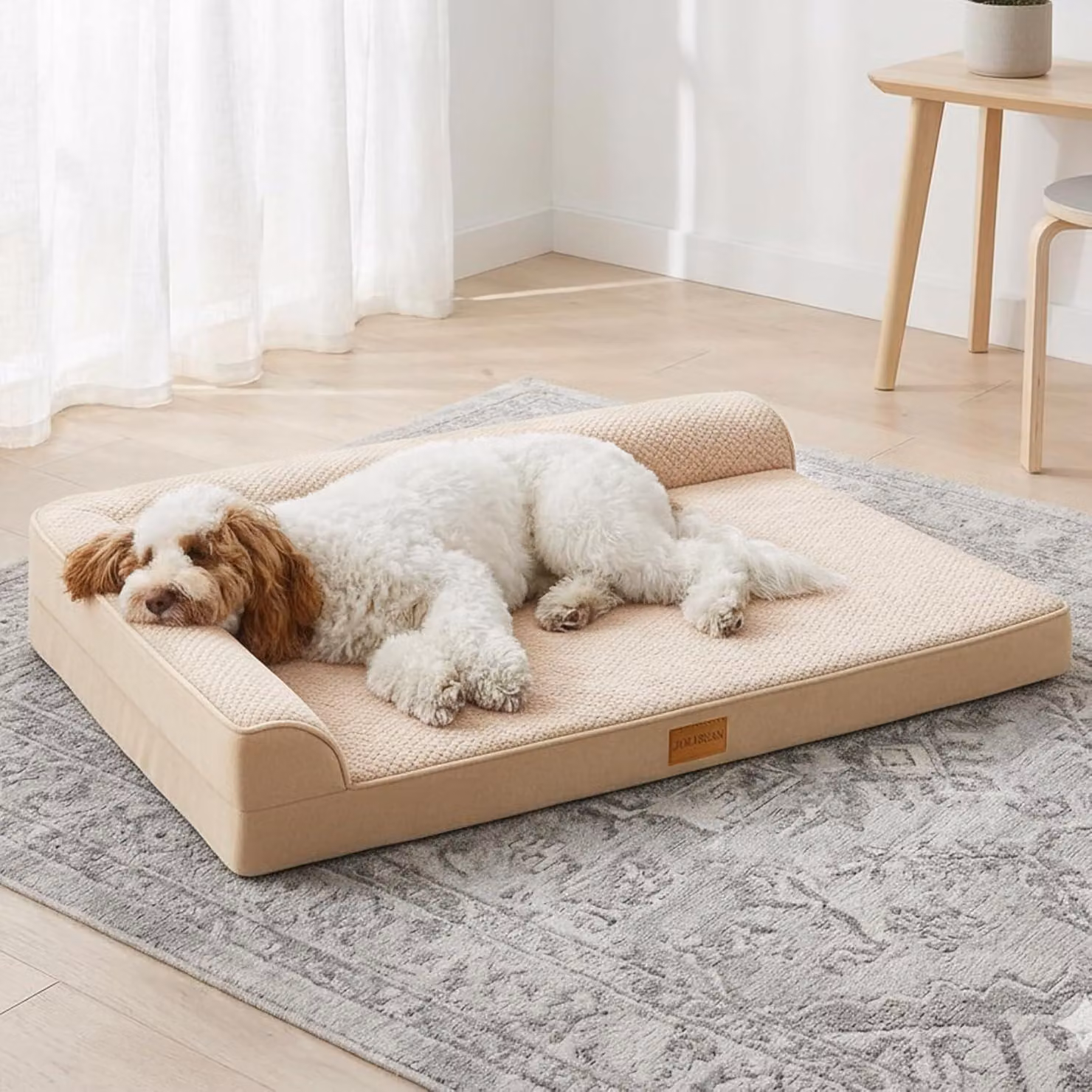 Cuccia ortopedica per cani, 91x61 cm, divano per cani, tessuto jacquard, forma a L, coprimento lavabile, adatta a cani di taglia media
