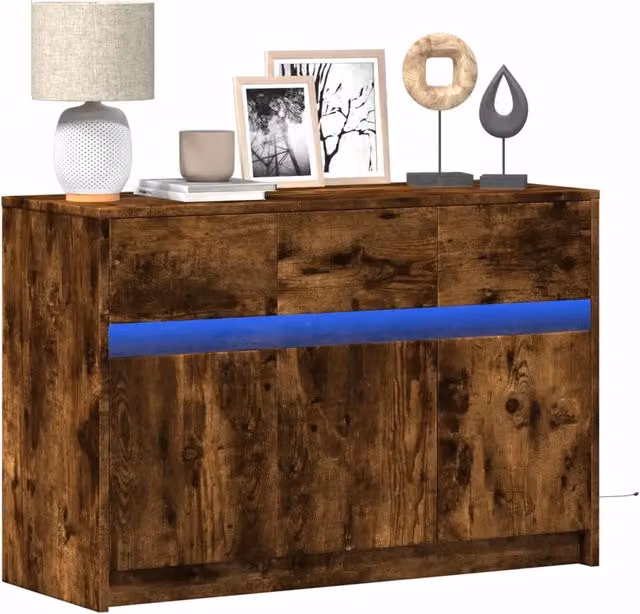 Mobile Porta TV Moderno DESIGN IN con Illuminazione LED in Rovere Fumo, L: 91 cm, P: 34 cm, H: 61 cm