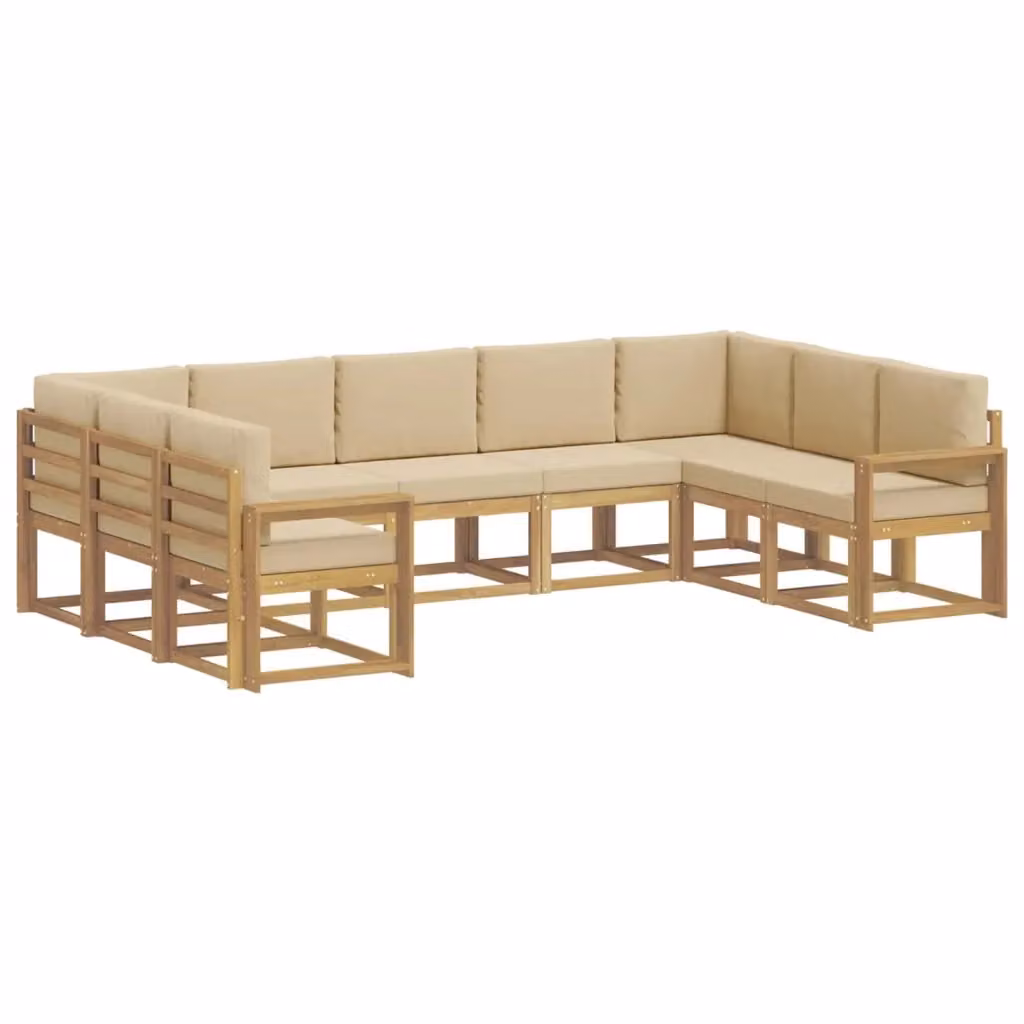 Set di divani da esterno a forma di U vidaXL in legno di acacia con cuscini, Bianco e Beige – 2