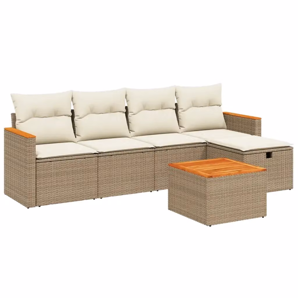 vidaXL Set Divano da Giardino 6 pz a L con Cuscini Beige e Struttura in Metallo e Acacia – 2