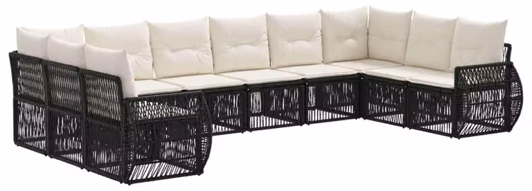 Set da giardino composto da 10 pezzi, in rattan sintetico nero e crema