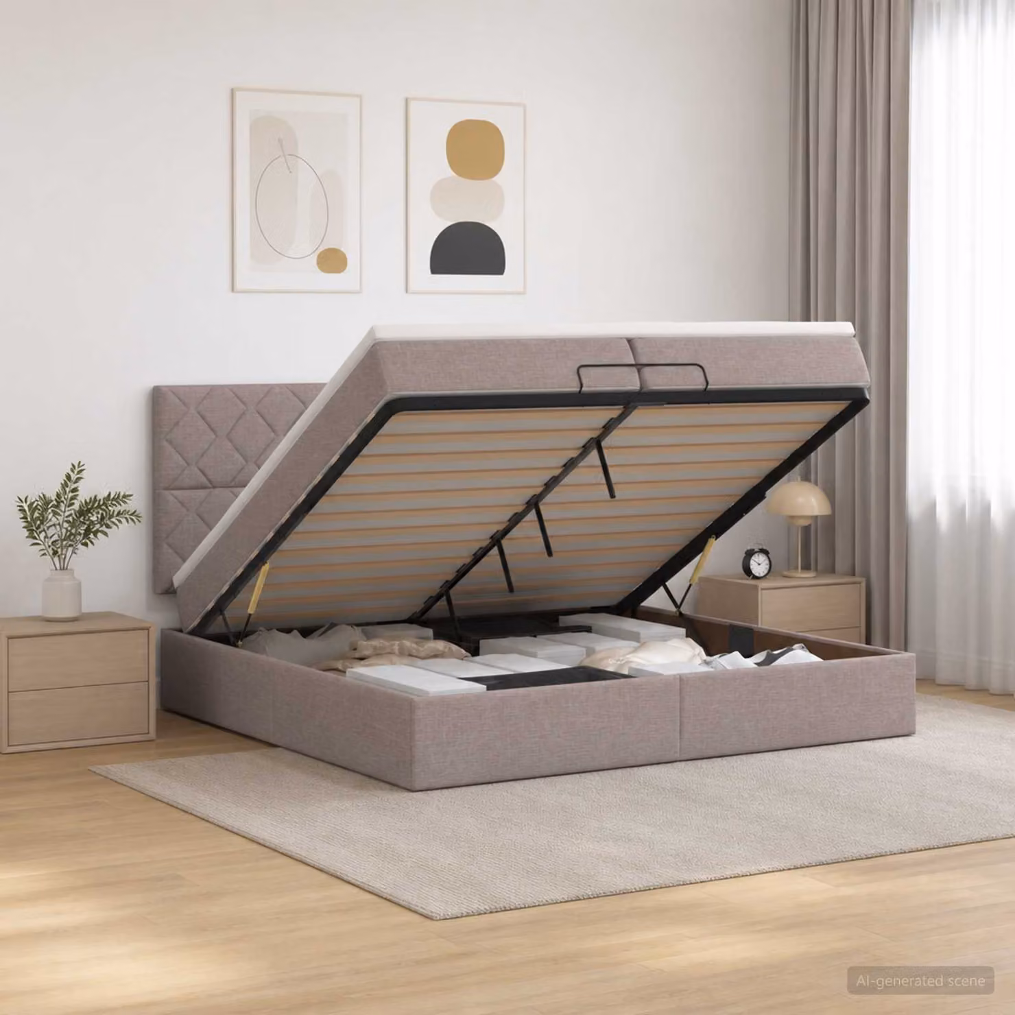 Letto ottomano con materasso vidaXL in tessuto Tortora L: 200 cm, P: 200 cm, H: 140 cm