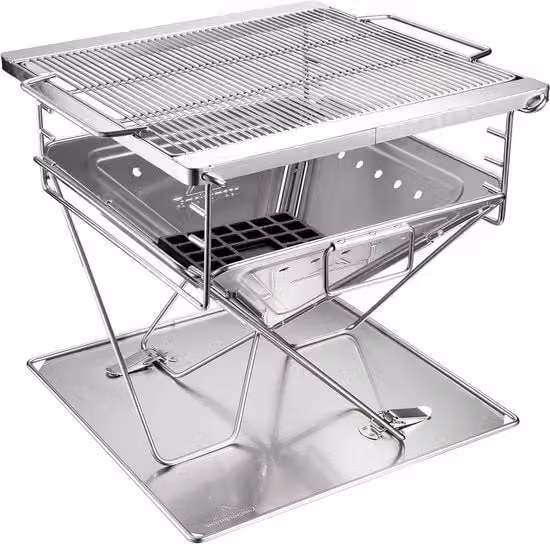 Griglia BBQ Opvougbile - Fuoco di Fornace - Acciaio Inox - Leggero - Grande