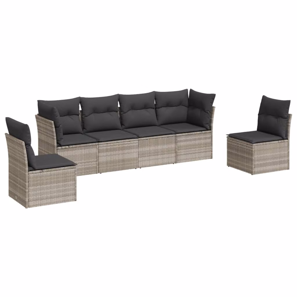 Set Divano da Giardino 6pz con Cuscini Grigio Chiaro Polyrattan