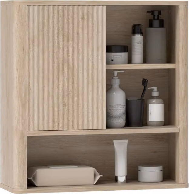 Mobile Pensile da Bagno Xylo Bianco con Ante Scorrevoli e 5 Ripiani L: 60 cm, P: 20 cm, H: 62 cm