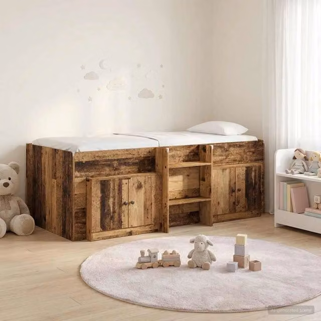 Struttura Letto Loft con Mobile con porta 3 pz Legno antico 3423372
