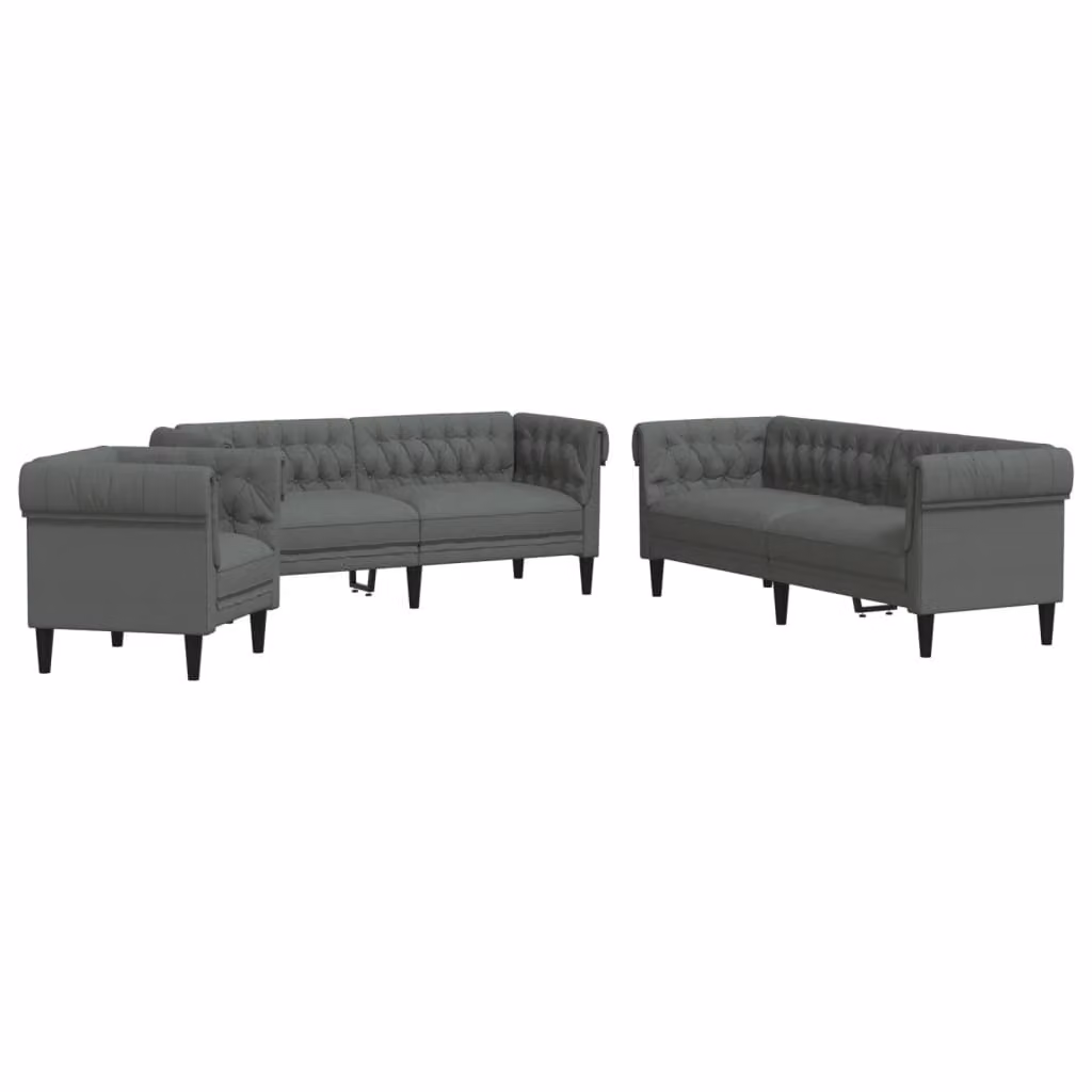 Set di Divani 3 pz Grigio Scuro in Tessuto