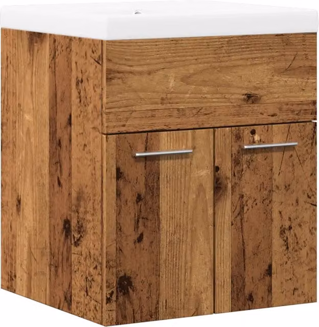Set Mobili da Bagno 2 Pezzi in Legno Antico Marrone e Bianco con Lavabo in Ceramica L/P/H: 120 x 46 x 41 cm