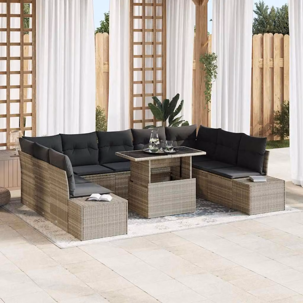 Maison Exclusive - Set da giardino composto da 10 pezzi, divano in rattan sintetico color grigio chiaro