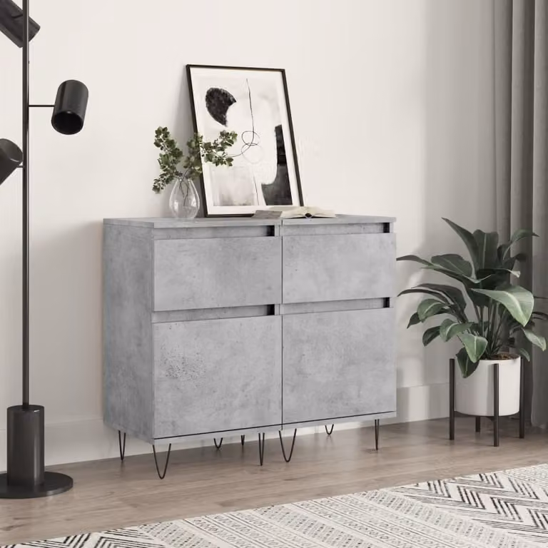 Set di 2 credenze moderne vidaXL in legno e metallo, colore grigio, L 40 cm x P 35 cm x H 70 cm