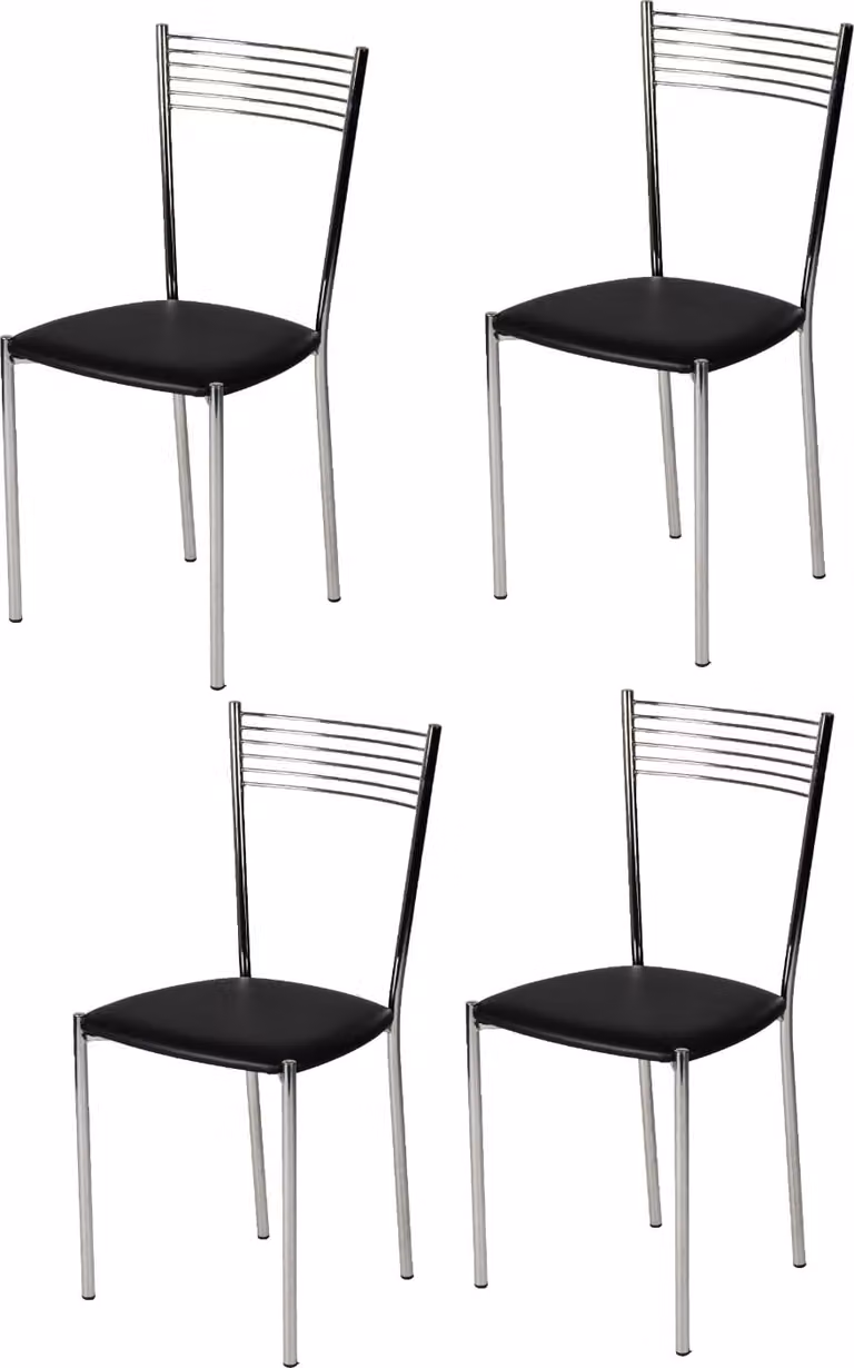 t m c s Tommychairs - Set di 4 sedie moderne ELEGANCE per cucina e sala da pranzo, robusta struttura in acciaio cromato, sedile imbottito rivestito in Pelle finta nera