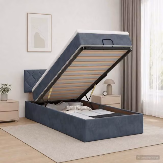 Letto ottomano con contenitore a sollevamento vidaXL in velluto grigio e bianco L/P/H: 203 x 80 x 88 cm