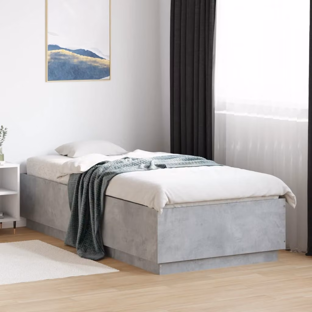 vidaXL Giroletto Moderno in Legno Multistrato Grigio con Luci LED Sotto il Letto e Porta USB L/P/H: 90 x 200 cm – 1