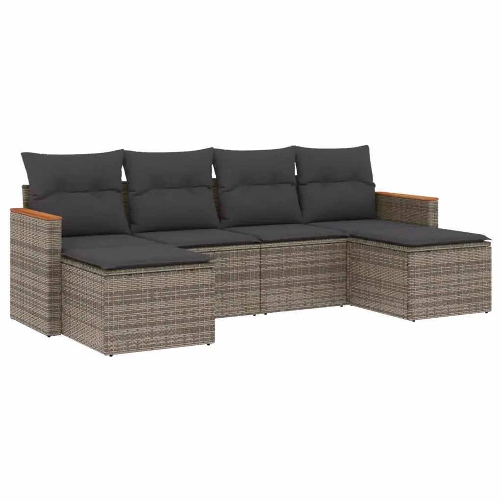 vidaXL Set Divano da Giardino a L 6 pz in Polyrattan Grigio con Cuscini e Coperture Rimovibili – 2