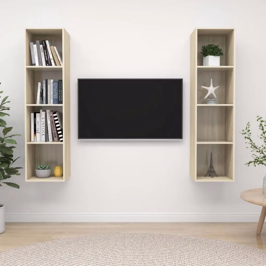Set di 2 Mobili TV da Parete Design In in Rovere Sonoma e Beige, Armadietto Porta TV Minimalista in Truciolato – 2