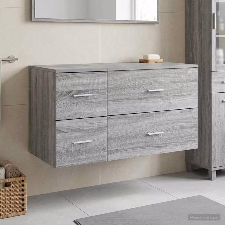 Set di mobili per il bagno moderno vidaXL in 2 pezzi colore grigio con mobile lavabo e pensile a parete