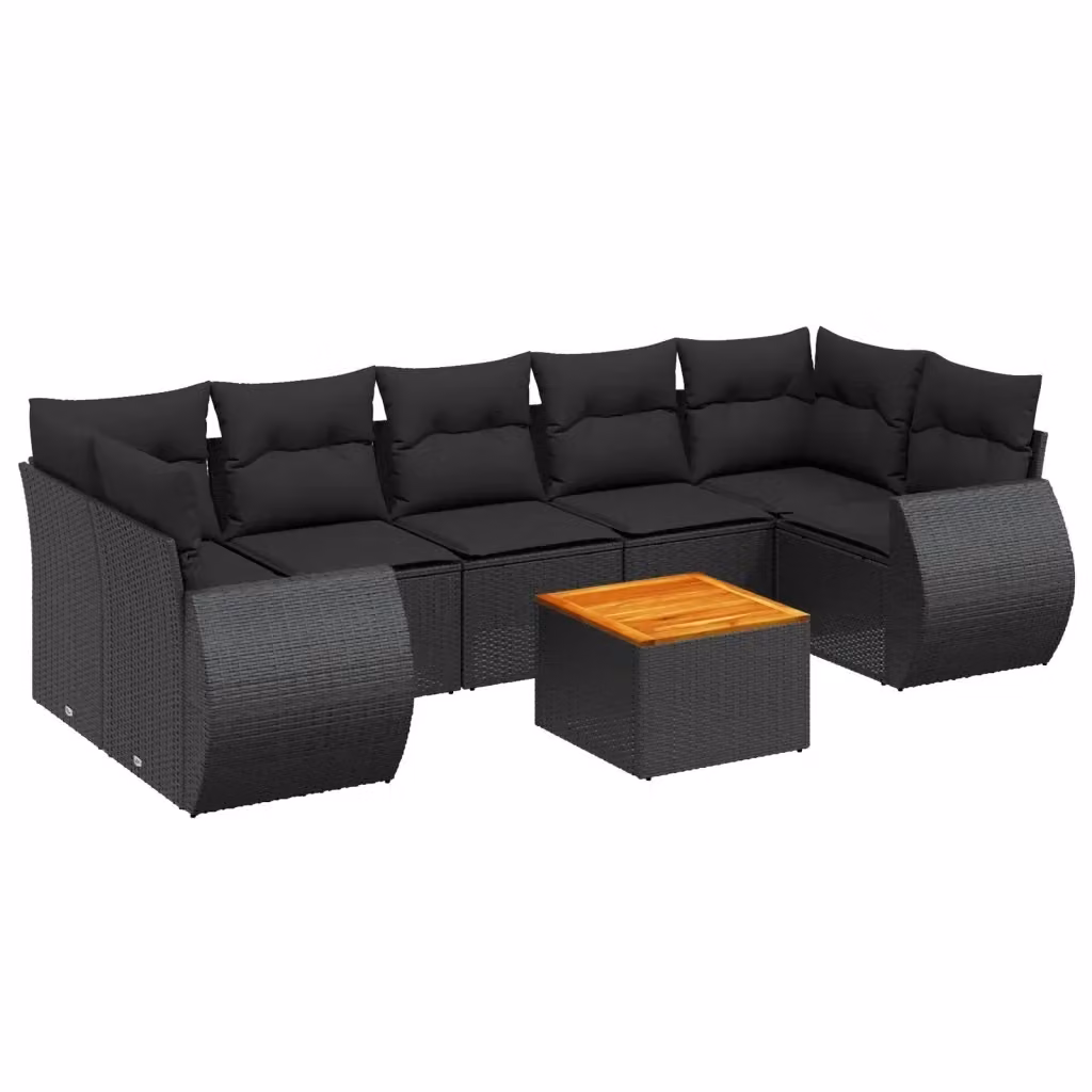 Set Divani da Giardino vidaXL a Forma di L in Polyrattan Nero con 8 Pezzi e Cuscini Inclusi – 2