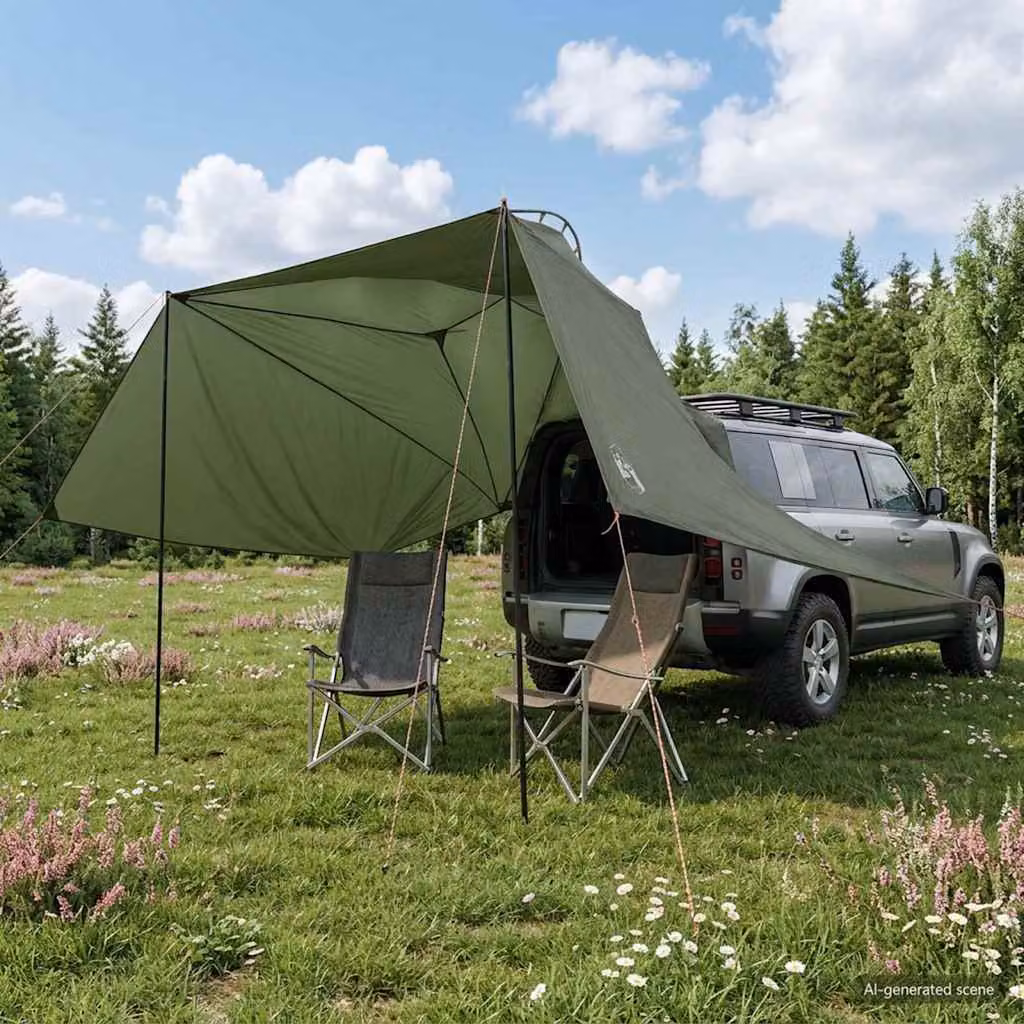 Tenda da auto vidaXL Verde militare in poliestere e acciaio 350 x 250 cm