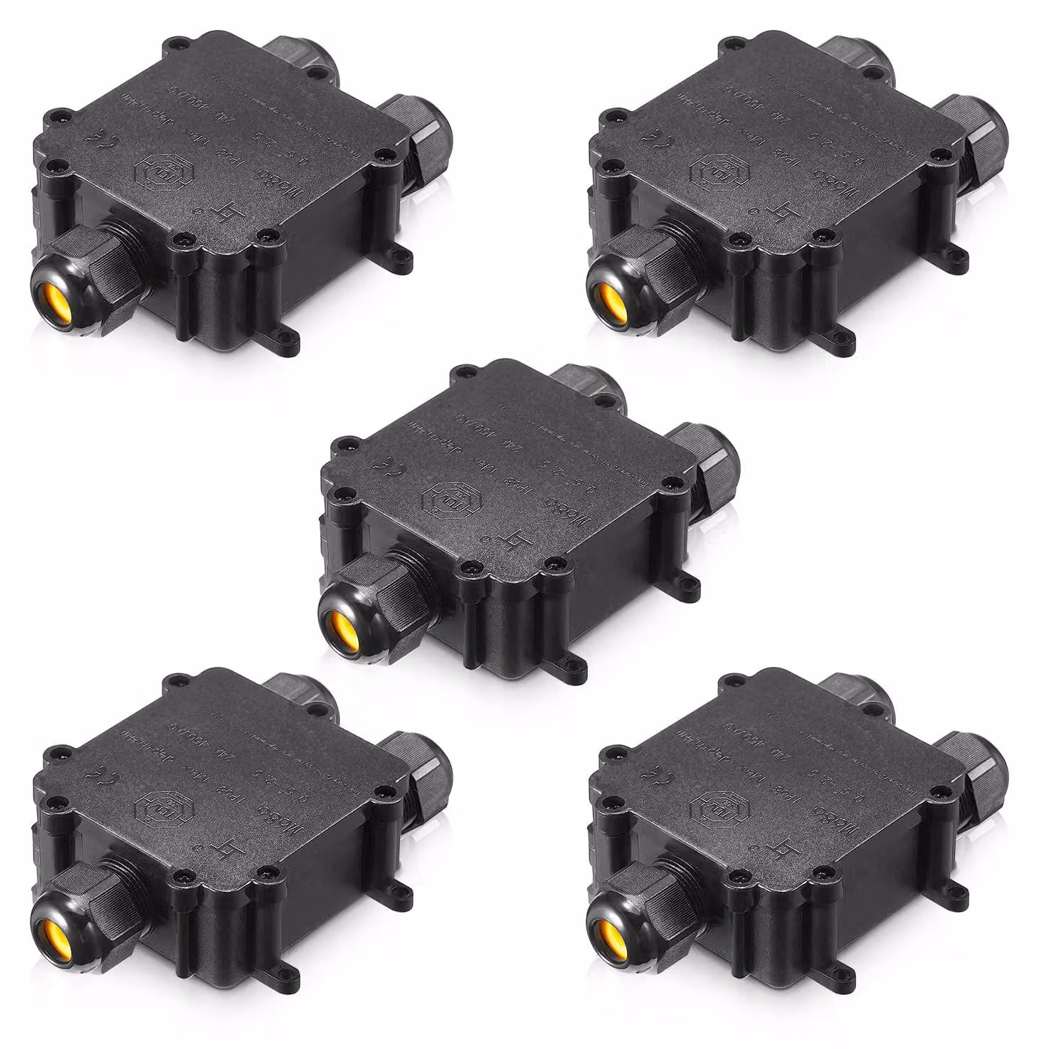 Confezione da 5 scatole di derivazione IP68, a 3 vie, per cavi di diametro 4-14 mm, adatte per uso esterno
