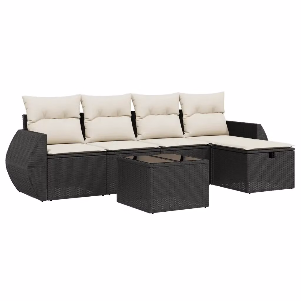 Set Divano da Giardino a L vidaXL in Polyrattan Nero con 6 Pezzi e Cuscini Inclusi – 2