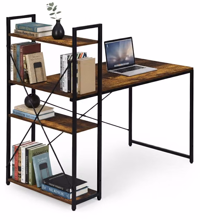 Scrivania per computer con ripiani, 120x60 cm, MDF e metallo