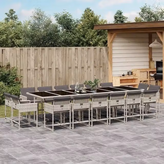 Set da pranzo da giardino vidaXL in polyrattan e vetro con cuscini, colore grigio antracite