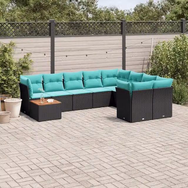 Set Divani da Giardino 10 pz con Cuscini Nero in Polyrattan 3256155