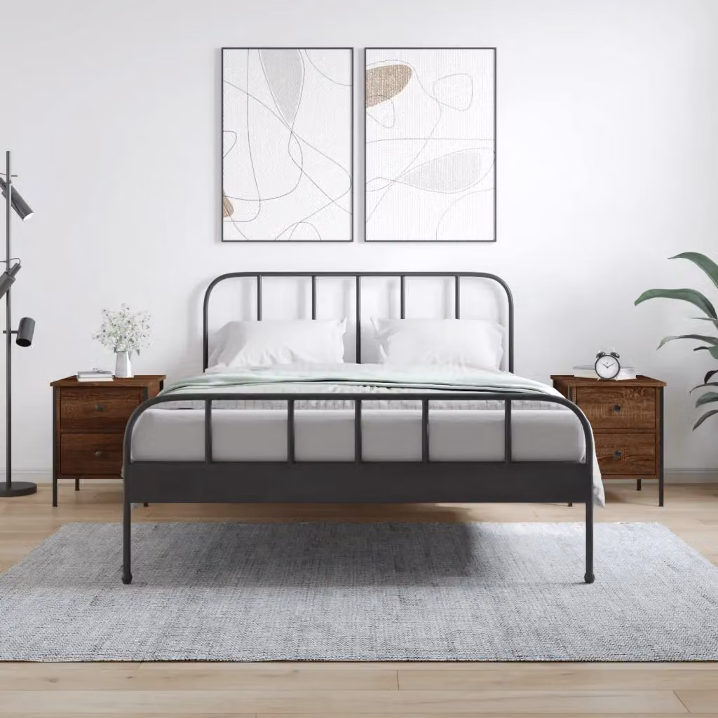 Set di 2 comodini vidaXL in legno e metallo stile industrial, colore rovere marrone, L 40 cm x P 42 cm x H 50 cm