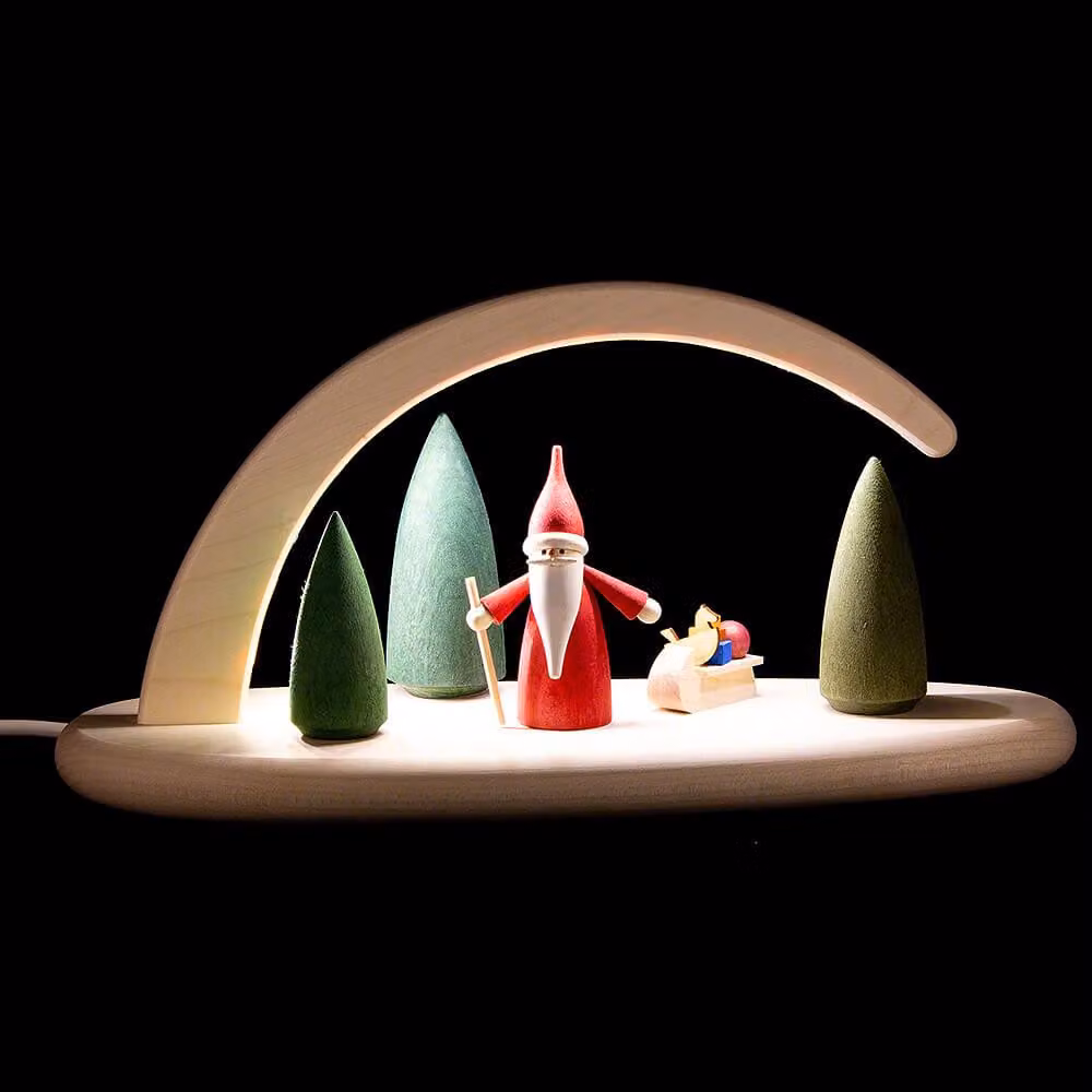 Folletto natalizio ad arco con slitta e illuminazione a LED LxAxP 24x13x10cm NUOVO