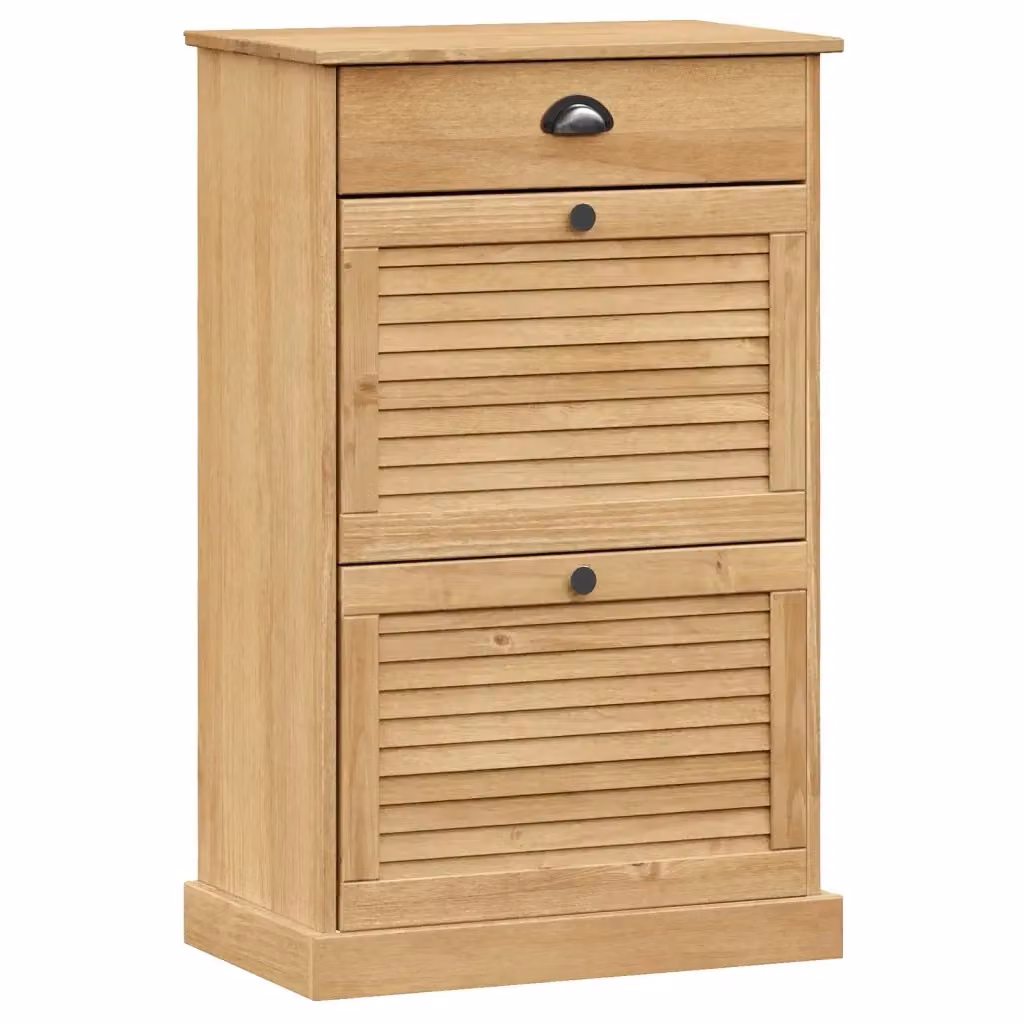 Scarpiera da parete vidaXL in legno di pino cerato marrone con scomparti basculanti L/P/H: 60 x 35 x 96 cm – 2