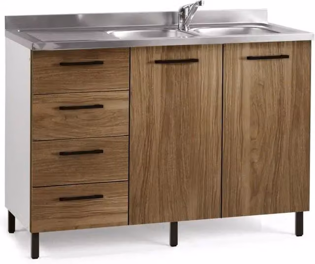 Sottolavello per cucina Noce Naturale 2 ante con cassetti SX Cm 120x50xH 85