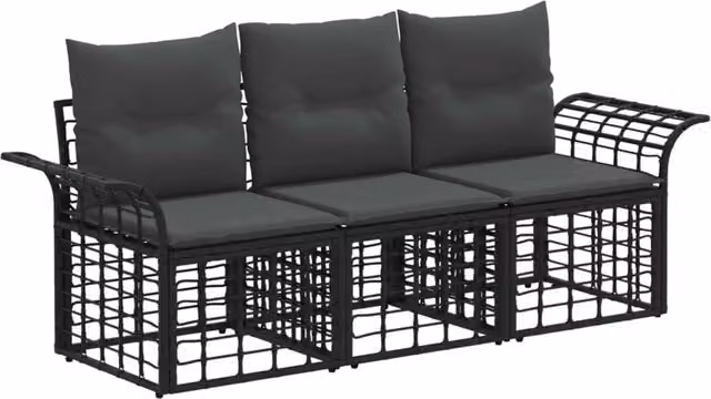 Set di divani da esterno 3 pz | Set Salotto da Giardino Nero e Grigio scuro Poliestere