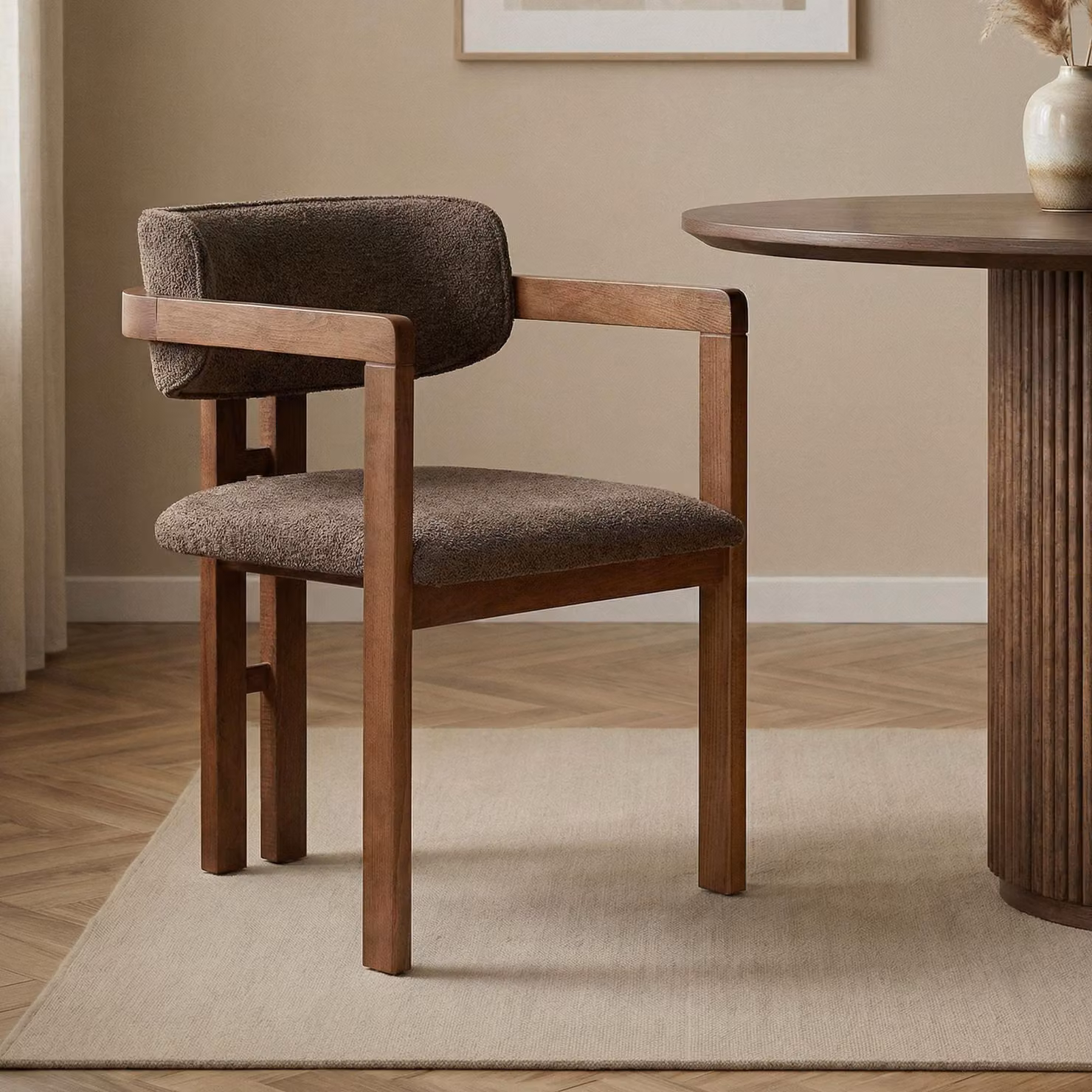 Skye Decor, sedia di alta qualità in legno di faggio al 100%, rivestimento in poliestere con trama ciniglia, facile da pulire | 54 x 76 x 54 cm | Design moderno nei colori marrone e noce, comoda ed elegante.