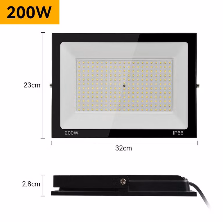 Fari a LED per esterni, potenza 200 W, confezione da 2, versione B, luce bianca fredda (5500–7000 K), grado di protezione IP66, alimentazione AC 85–265 V, alluminio, da montare a parete